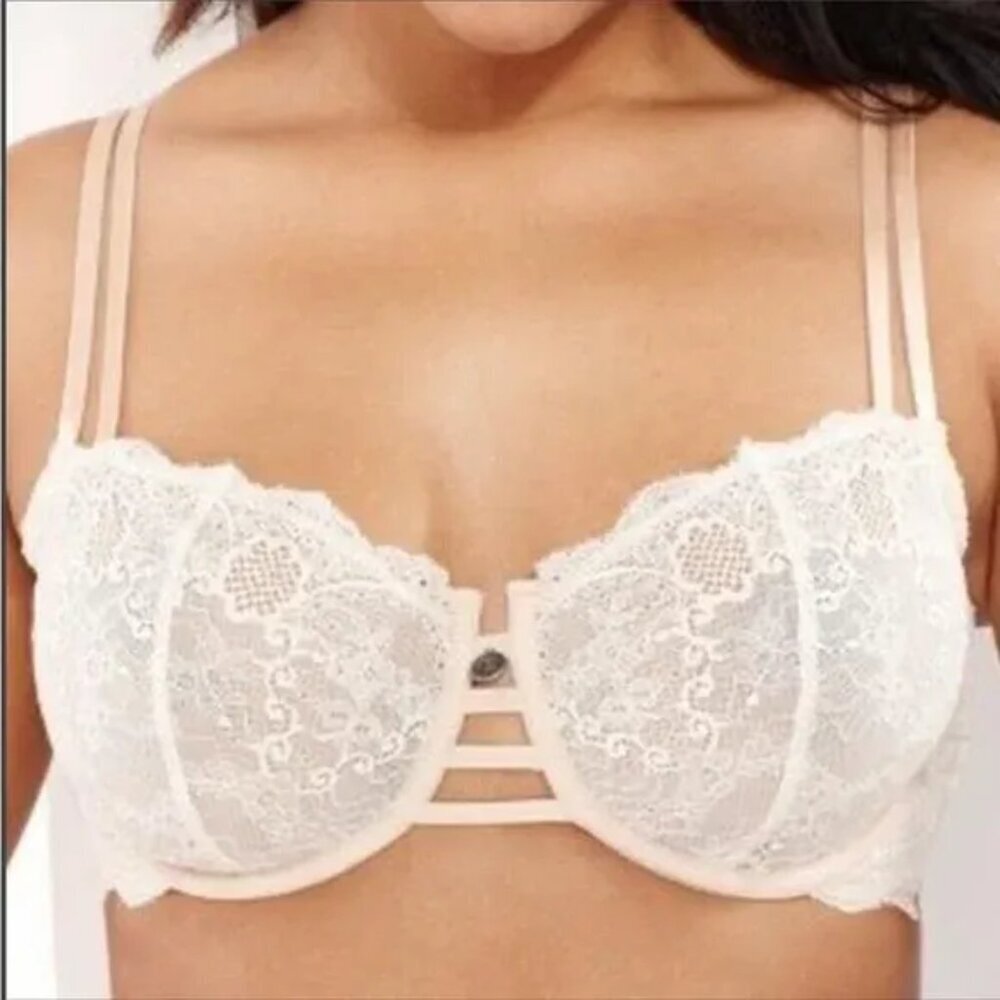 Parisa Marseilles Balconette Cream Lace‎ Bra 38DD Adjustable Underwire Feminine